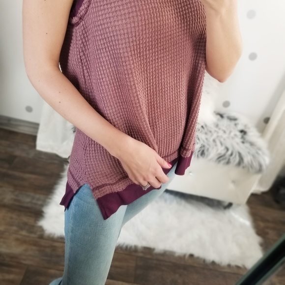 Summer Spring Waffle Knit Top Scoop Neck Layered Tank Soft Casual Tops - Picture 5 of 8